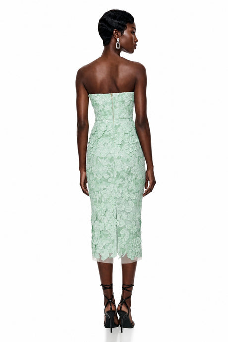 Giuliana Midi Dress Green Off Shoulder with 3D Florals