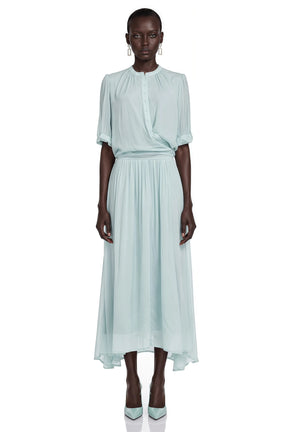 Duygu Light Mint Asymmetrical Pleated Maxi Dress