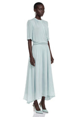 Duygu Light Mint Asymmetrical Pleated Maxi Dress