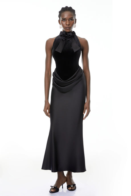 Rinata Black Bow Detail Corset Top & Skirt Set