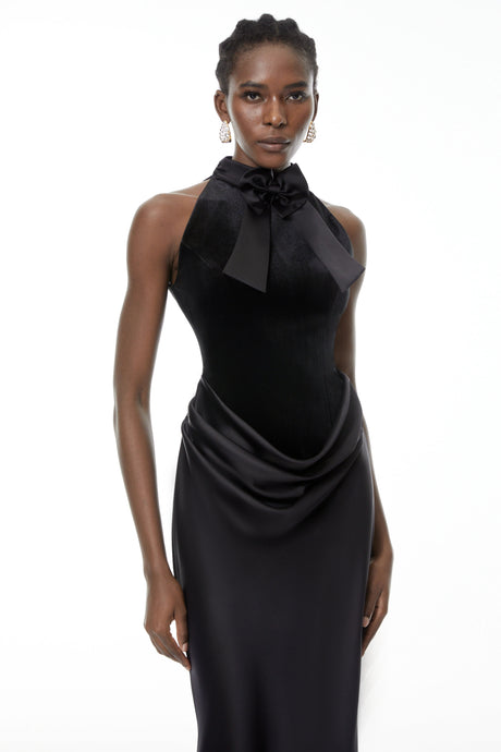 Rinata Black Bow Detail Corset Top & Skirt Set