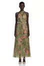 Ecem Green Mock Neck Ruched Maxi Dress with Floral Print