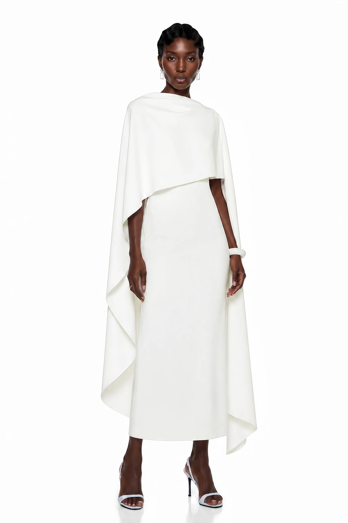 Ecem White Backless Maxi Dress with Cape