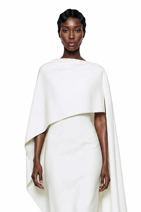 Lucy Maxi Dress White Backless with Cape