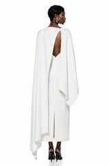 Ecem White Backless Maxi Dress with Cape