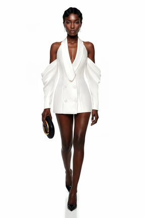 Echidna White Halterneck DoubleBreasted Mini Dress