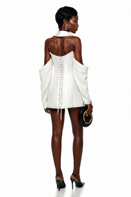 Jordan Mini Dress White Halterneck Double-Breasted