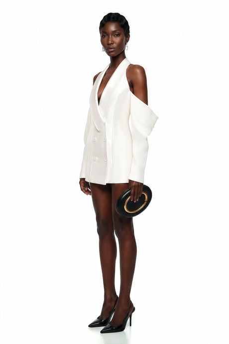 Jordan Mini Dress White Halterneck Double-Breasted