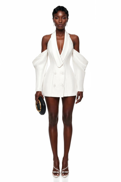 Jordan Mini Dress White Halterneck Double-Breasted