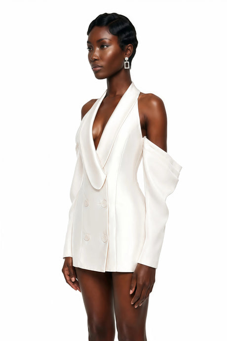 Jordan Mini Dress White Halterneck Double-Breasted
