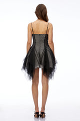 Echo Black Sweetheart Ruffled Mini Dress