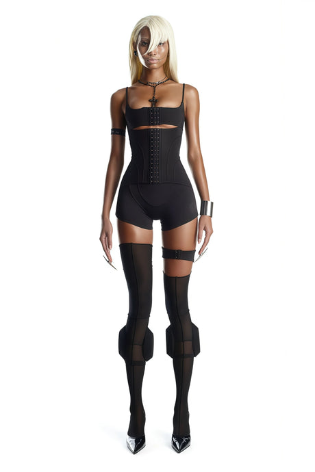 Paola Black Hollow Detail Playsuit