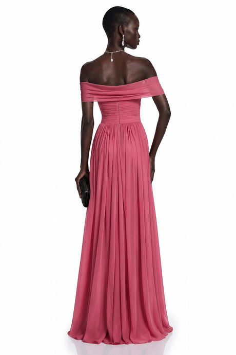 Letizia Maxi Dress Pink Off Shoulder Cross Front