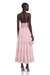 Ecrin Pink Tiered Midi Dress with Lace Panels
