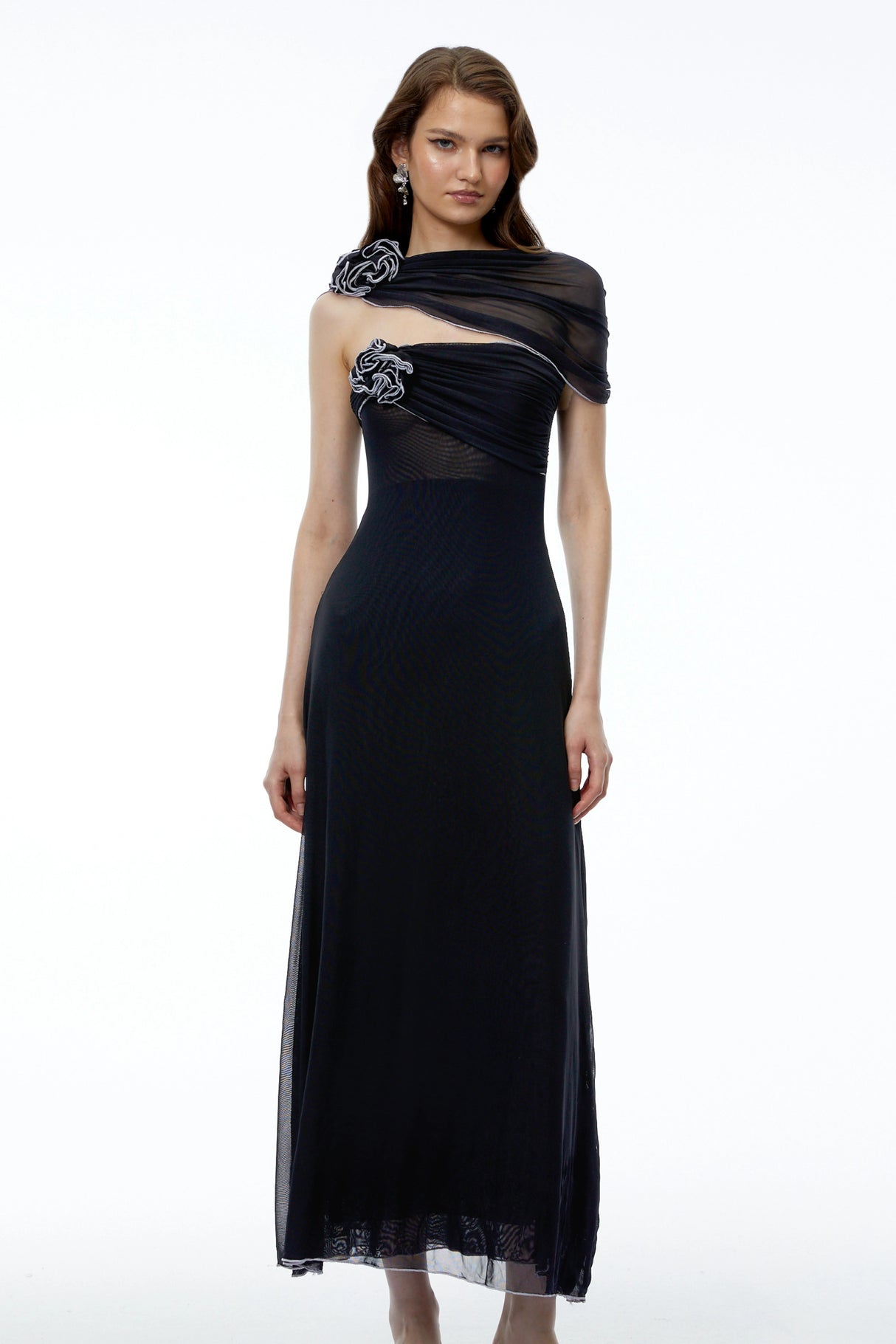 Eden Black One Shoulder Asymmetrical Maxi Dress