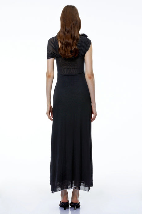 Tecla Maxi Dress Black One Shoulder Asymmetrical