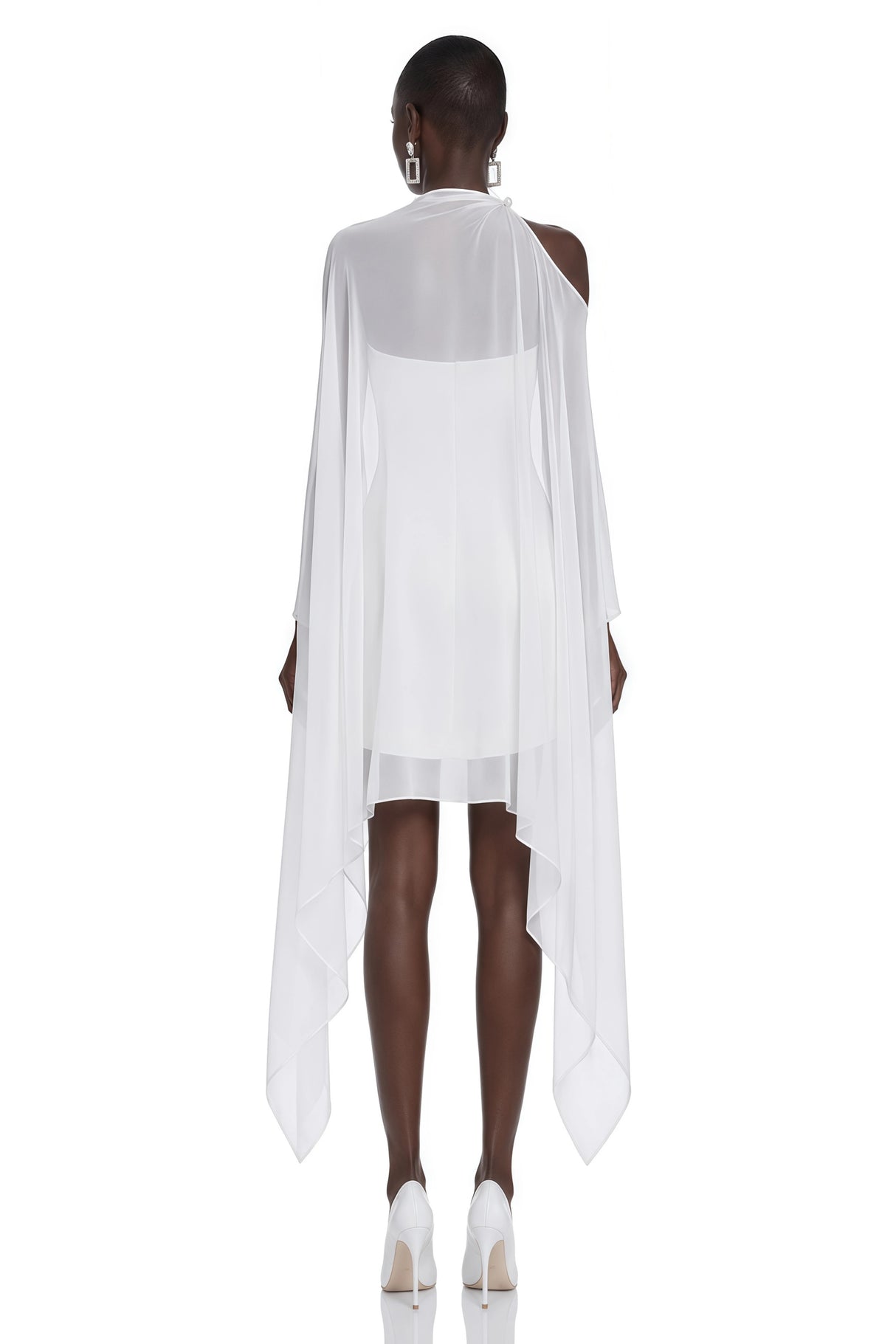Edita White Cold Shoulder Cape Mini Dress