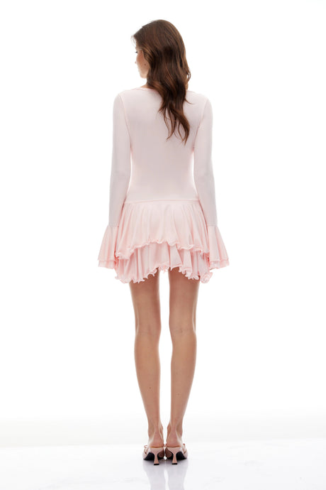 Sienna Mini Dress Pink Asymmetrical Ruffled Tiered