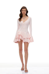 Edwina Pink Asymmetrical Ruffled Tiered Mini Dress
