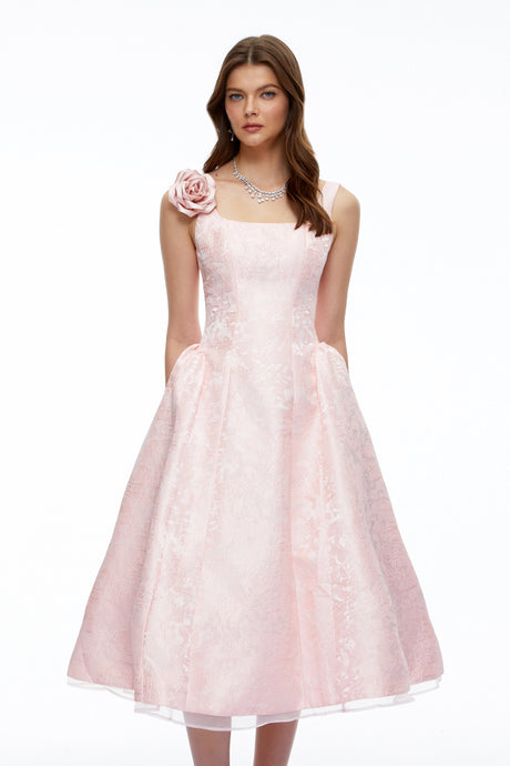 Camilla Midi Dress Pink Square Neck Floral