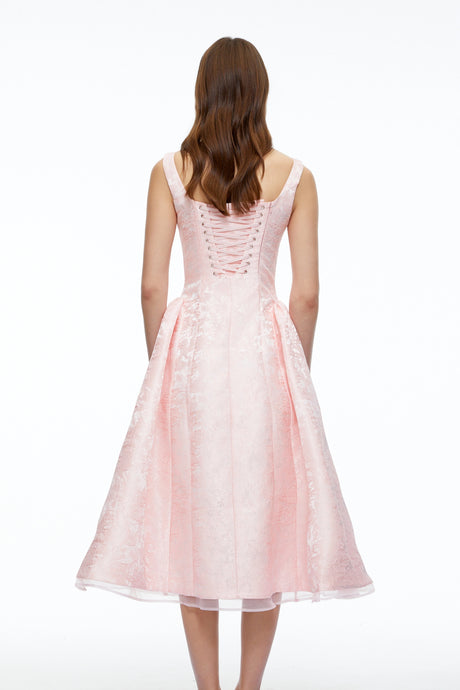 Camilla Midi Dress Pink Square Neck Floral
