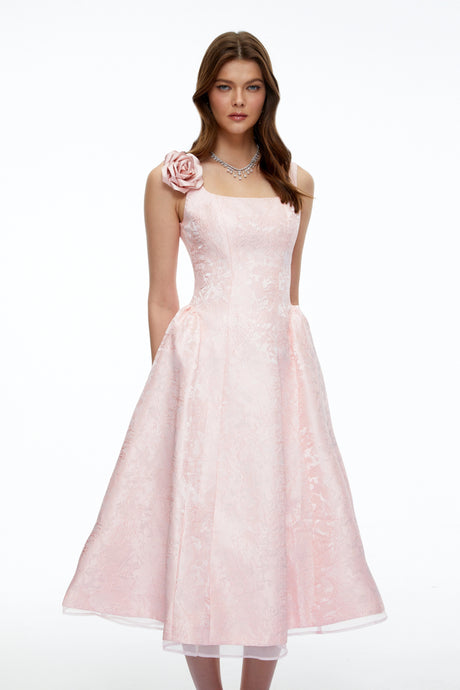 Camilla Midi Dress Pink Square Neck Floral