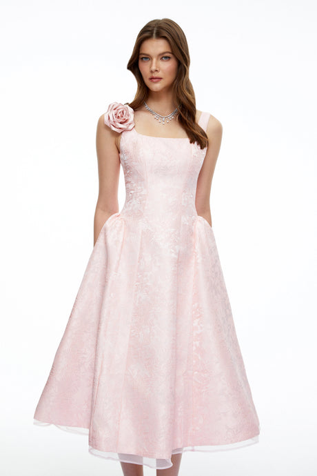 Camilla Midi Dress Pink Square Neck Floral