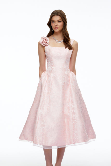 Camilla Midi Dress Pink Square Neck Floral