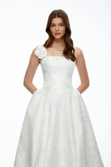 Edwina White Square Neck Floral Midi Dress