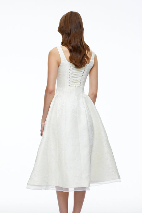 Sara Midi Dress White Square Neck Floral