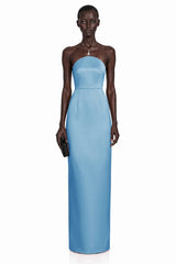 Efsun Blue Off Shoulder Satin Maxi Dress