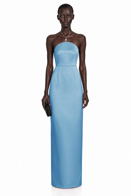 Lorenzina Maxi Dress Blue Off Shoulder Satin