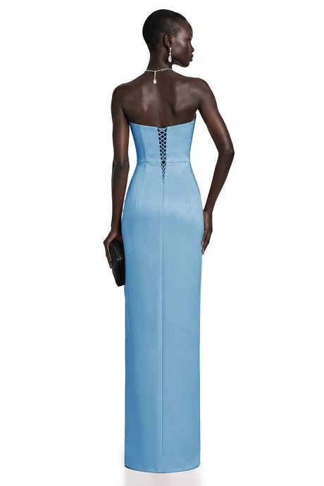 Lorenzina Maxi Dress Blue Off Shoulder Satin