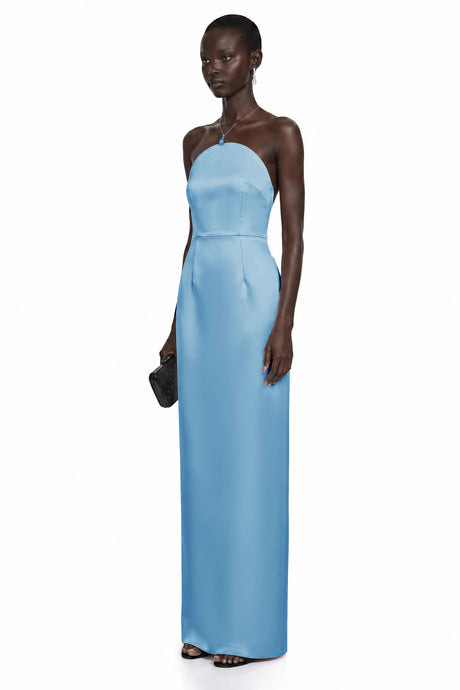 Lorenzina Maxi Dress Blue Off Shoulder Satin