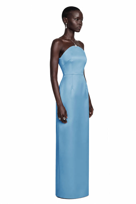 Lorenzina Maxi Dress Blue Off Shoulder Satin