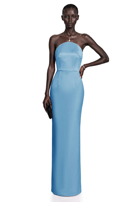 Lorenzina Maxi Dress Blue Off Shoulder Satin
