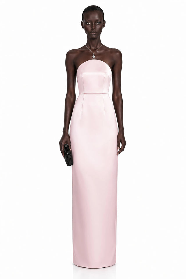 Efsun Pink Off Shoulder Satin Maxi Dress