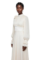 Egeria Cream Ruched Satin Maxi Dress