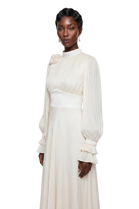 Daniela Maxi Dress Cream Ruched Satin