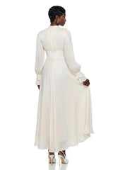 Egeria Cream Ruched Satin Maxi Dress