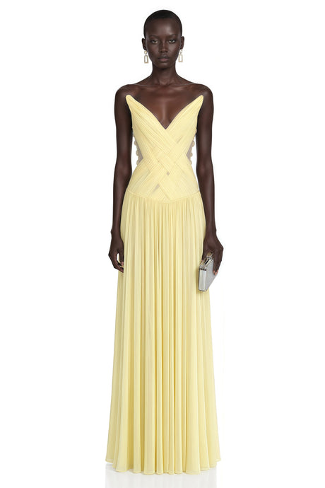 Graziana Maxi Dress Yellow Cross Front Ruched