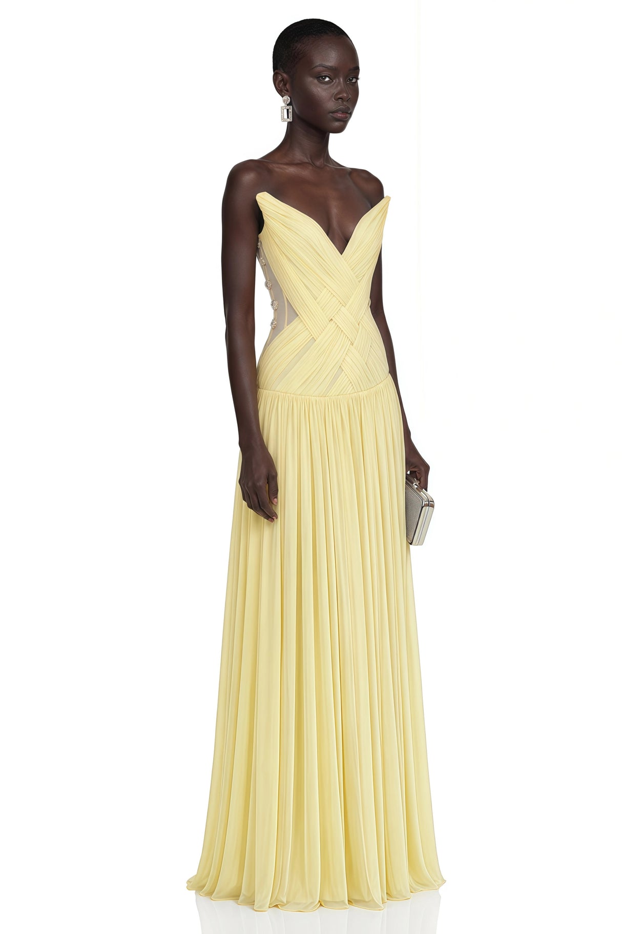 Eglantine Yellow Cross Front Ruched Maxi Dress