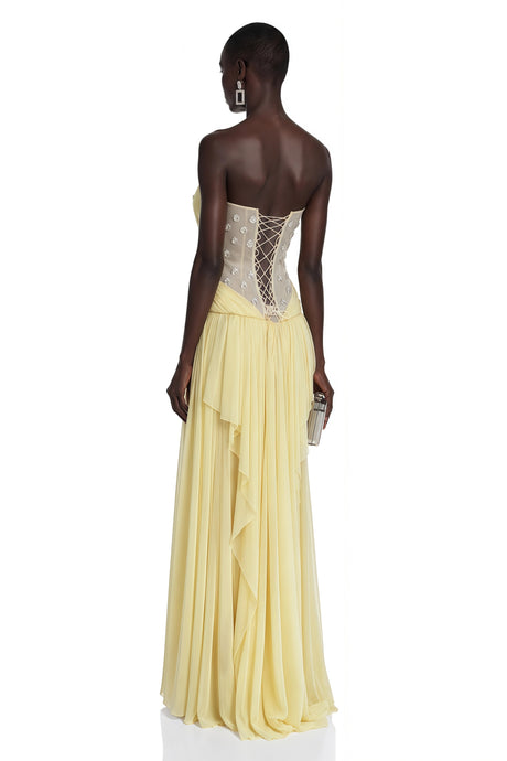 Graziana Maxi Dress Yellow Cross Front Ruched