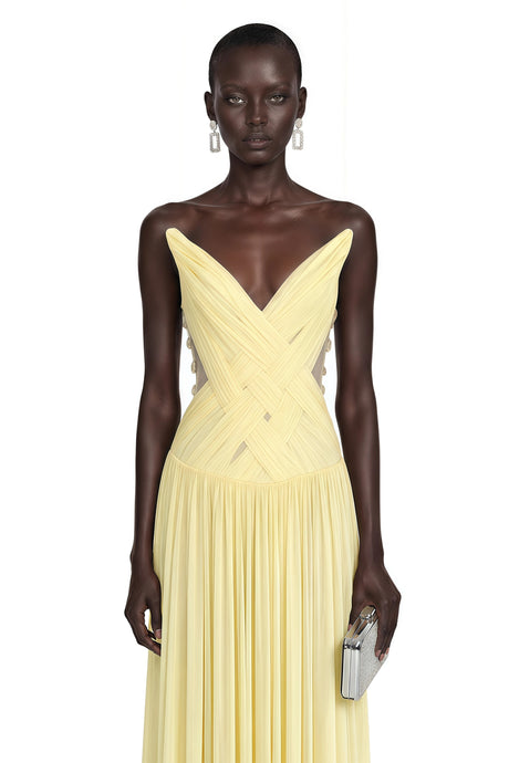Graziana Maxi Dress Yellow Cross Front Ruched