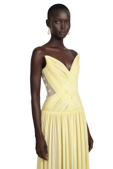 Graziana Maxi Dress Yellow Cross Front Ruched