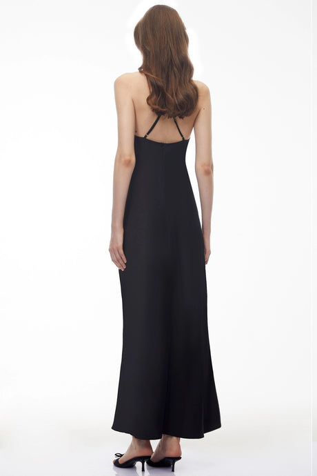 Alba Maxi Dress Black Semi-Sheer Draped