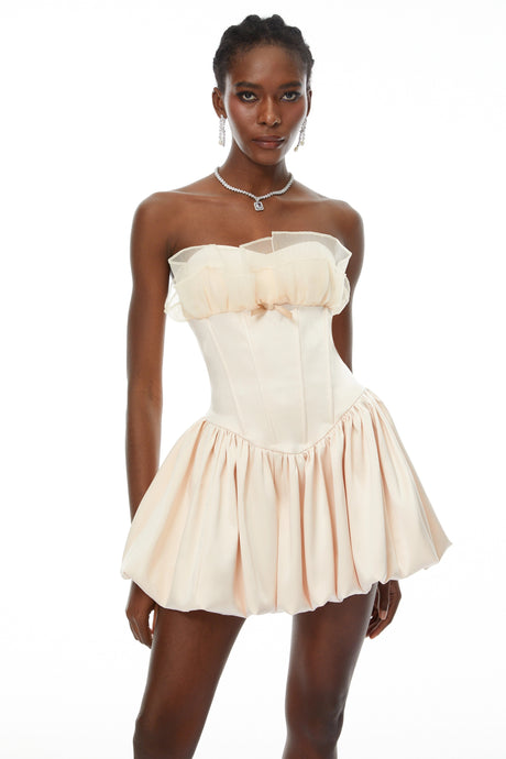 Viola Mini Dress Neutral Strapless Bubble Hem