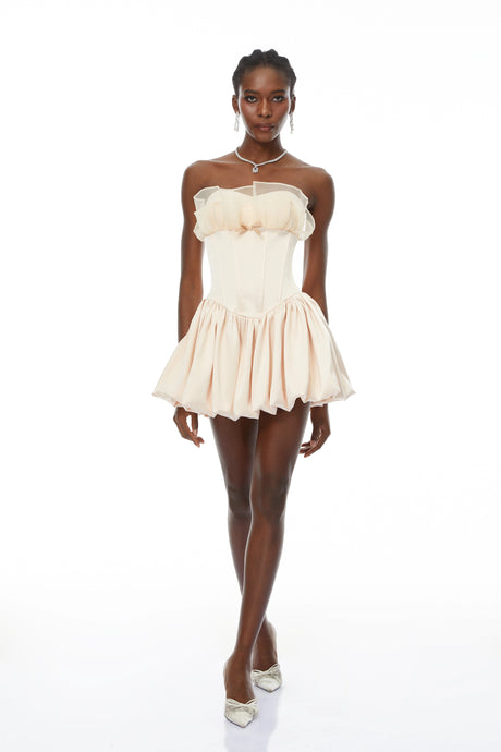 Viola Mini Dress Neutral Strapless Bubble Hem
