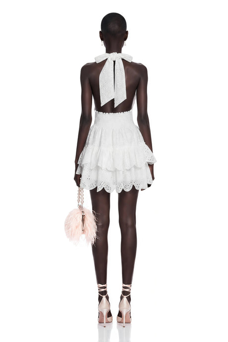 Virginia Mini Dress White Eyelet Lace Halterneck