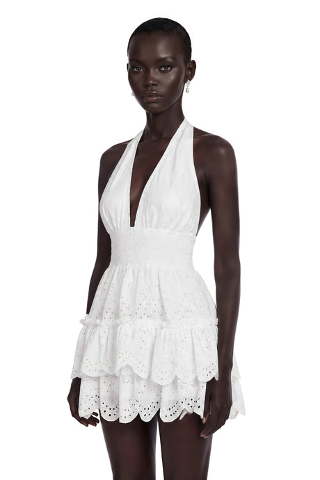 Virginia Mini Dress White Eyelet Lace Halterneck